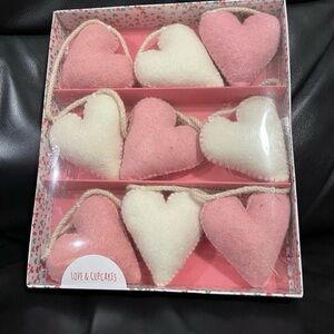 Valentines Love & Cupcakes Hearts and Pom Poms Garland - Felt Hearts Garland